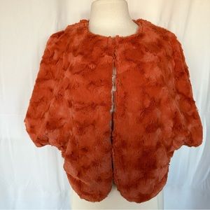 HOMMAGE FROM LOS ANGELES FAUX FUR CROPPED BURNT ORANGE RUST CAPLET JACKET. Sz MP
